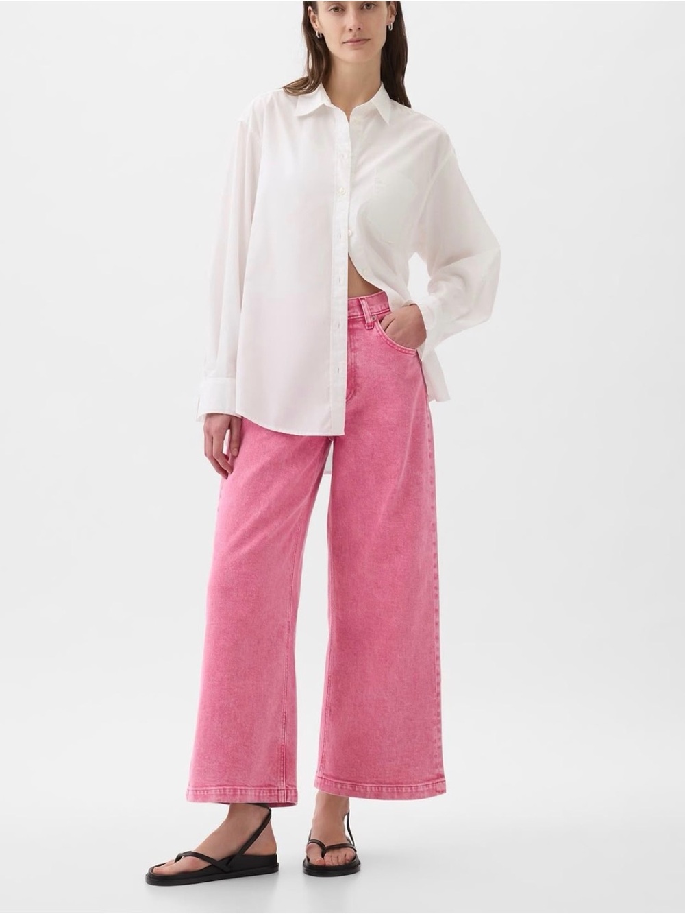GAP High-Rise Stride Wide Leg Ankle Pink Jeans Size 16Tall